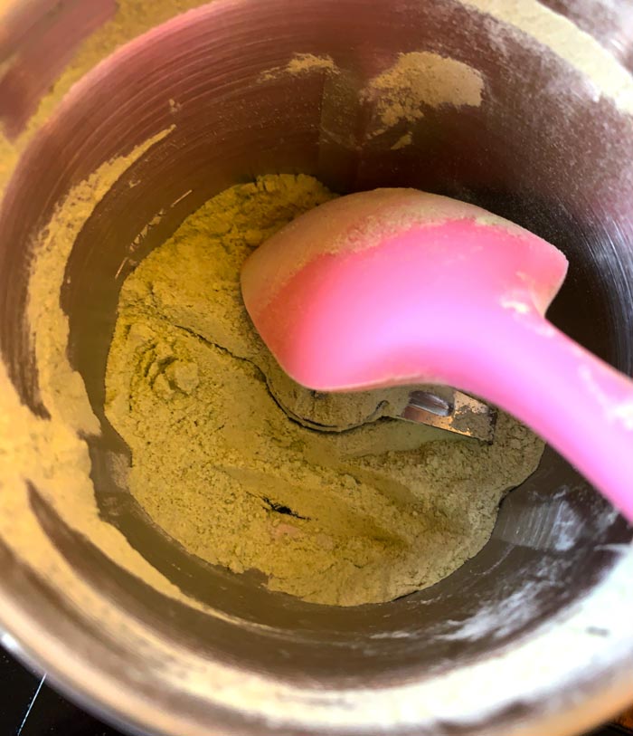 Making Christmas tree salt in our &nbsp;Cuisinart SG-10 spice grinder. Blenders can be used, but there will be larger chunks of needle left in the salt. With a good spice grinder, the needles are completely eviscerated.