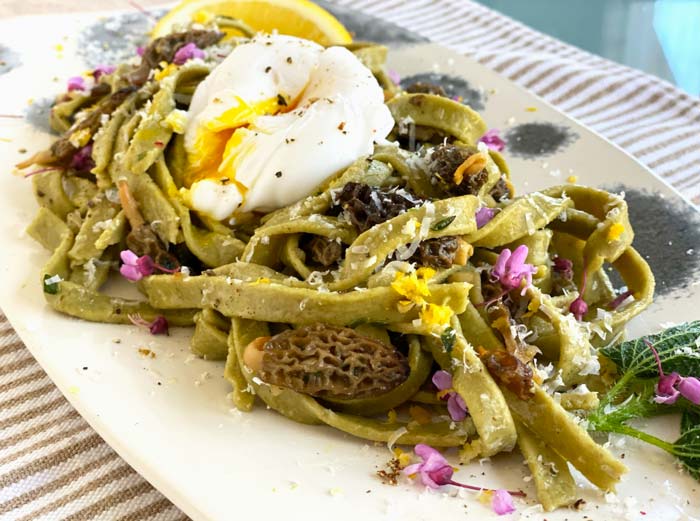 There are so many ways to use poached duck and goose eggs. A recent favorite: stinging nettle pasta with morel mushrooms and poached duck egg. 