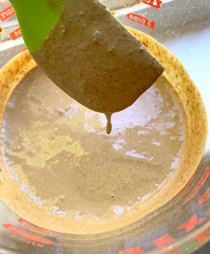 This is what your acorn flour crepe batter will look like when it's ready to hit the pan.