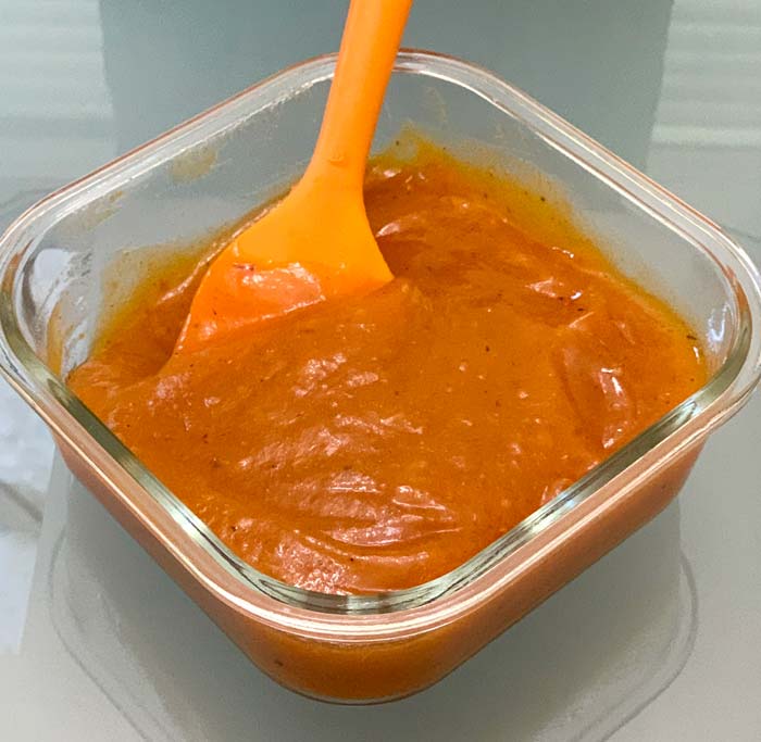 American persimmon pulp processed through a chinois strainer to remove the seeds.