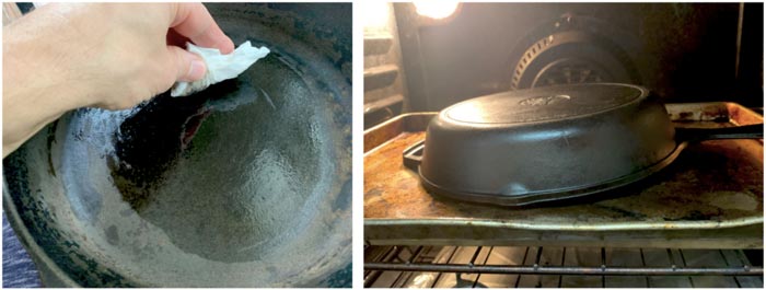 Re-seasoning an antique cast iron pan. 