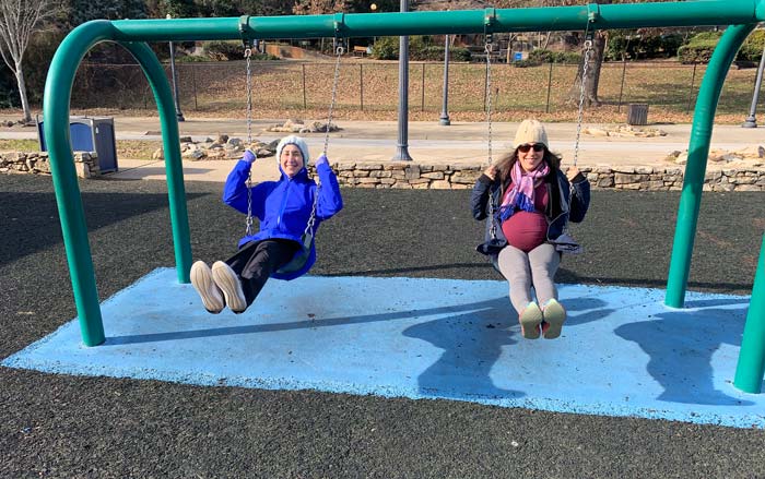 Kids being kids. Lisa and Susan trying to determine whether swinging induces spontaneous labor. Answer: no. n=1