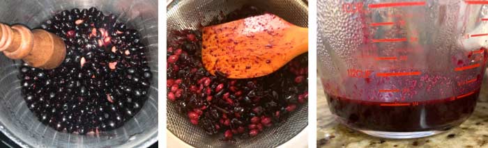 Smashing/muddling, cooking, then straining tupelo fruit. 