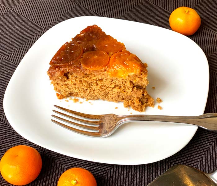 Oooh. A piece of calamondin and ginger upside down spice cake cut and ready to eat. 