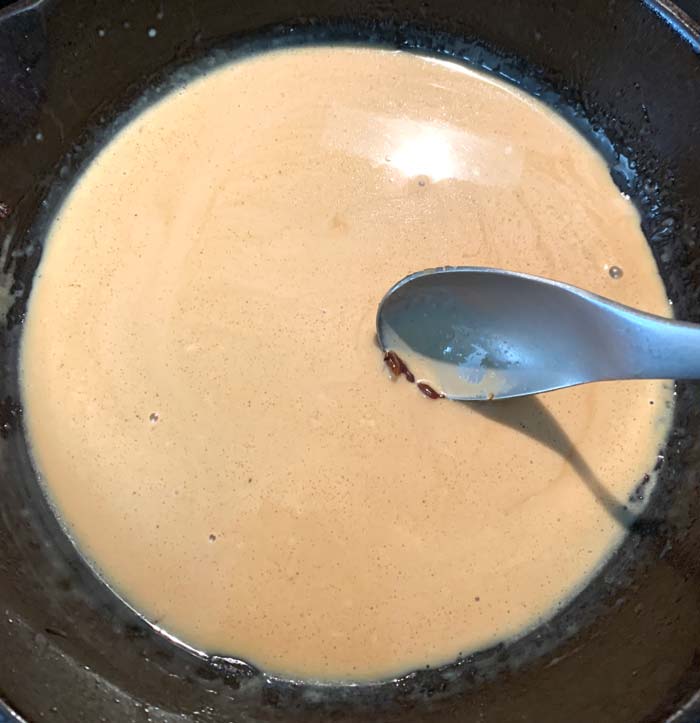 Process photo of making maple cream from morel candy leavings