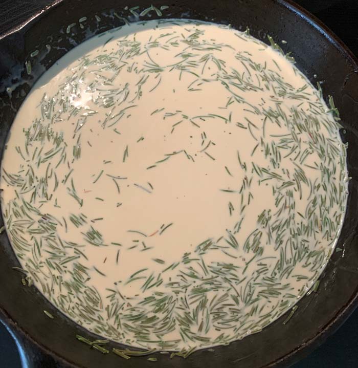 Process photo: getting flavor our of spruce needles