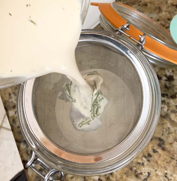 Process photo: Straining out the needles.