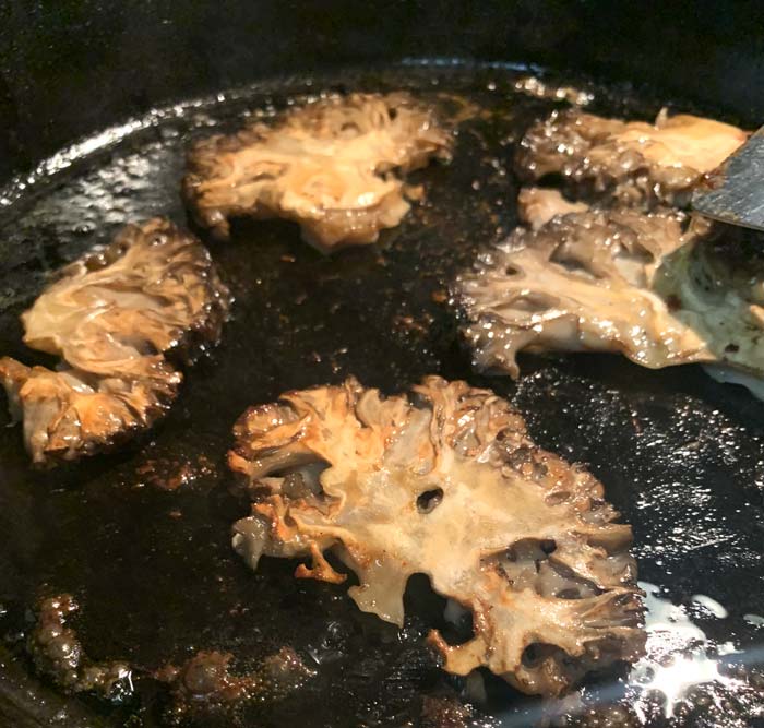 Cauliflower mushroom steaks perfectly cooked, but not charred or over-cooked. 