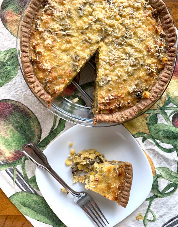 Mmm. Forest and garden to table eating. Cauliflower mushroom quiche recipe.