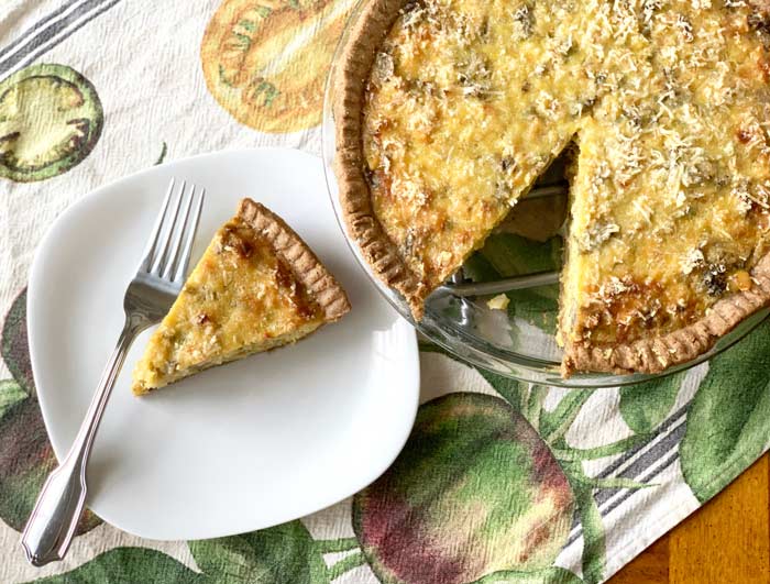 Recipe photo for cauliflower mushroom sweet corn quiche. 