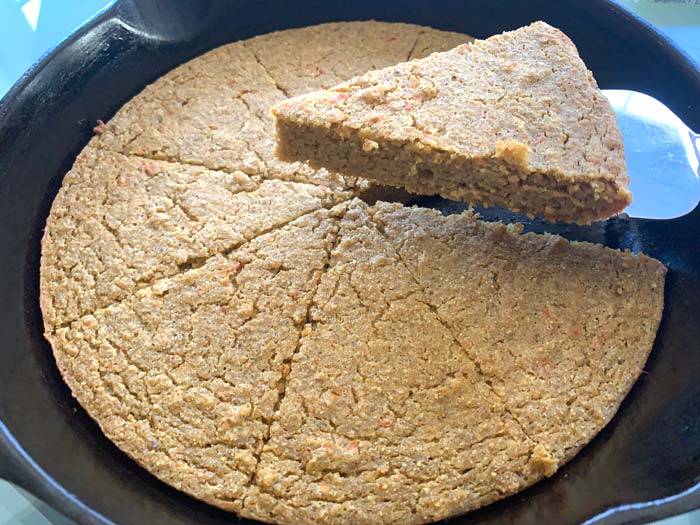 The first slice of chestnut cake coming out of the pan!