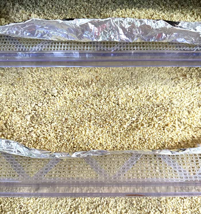 All dry! Note the gritty texture of the pulverized dried chestnuts at this stage. A final trip to the food processor or grain mill will help create a finer texture.