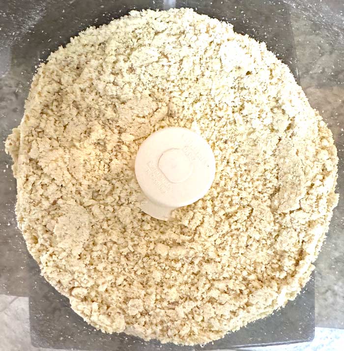 This is what the chestnuts should look like when they're done in the food processor: a damp flour-like consistency.