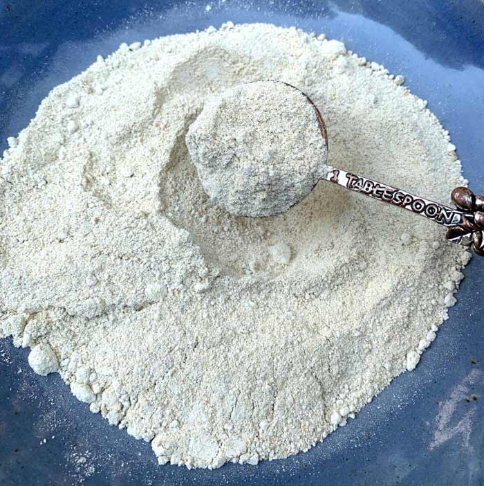 A bowl of beautiful, finished chestnut flour ready for use in the kitchen.