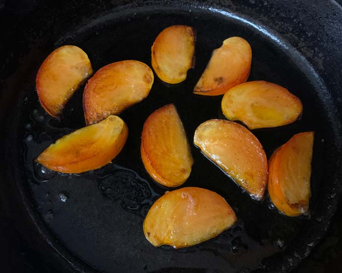 Pan-roasted persimmons make the perfect seasonal addition to chestnut porridge.