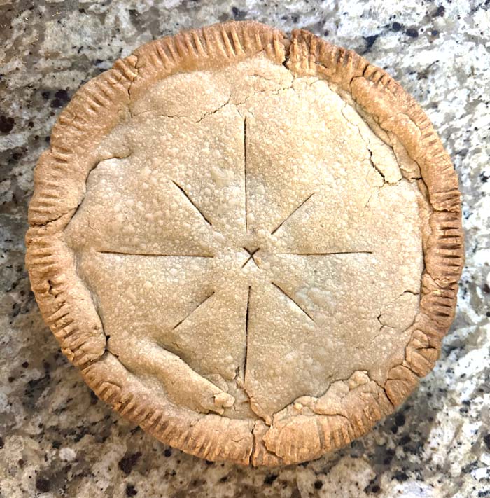 Finished crabapple pie straight out of the oven. 