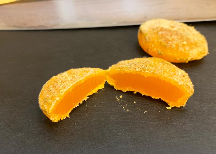 Cross-section of a cured, dried Christmas tree egg yolk.