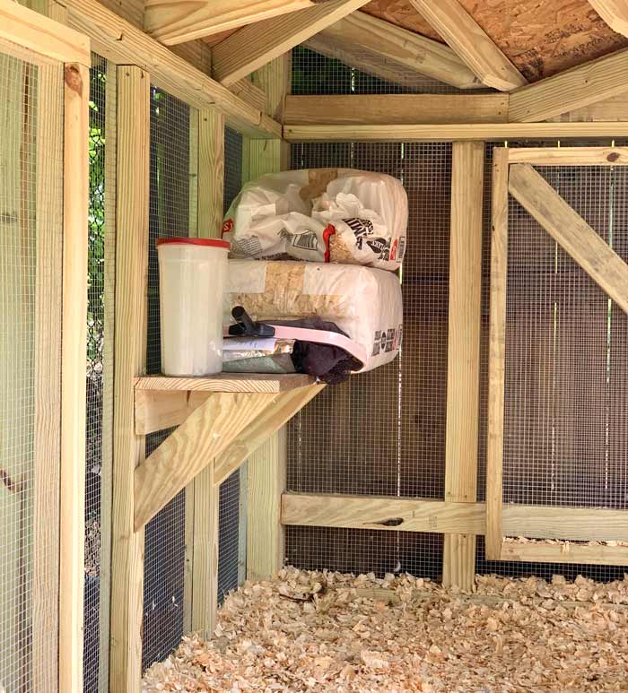A large shelf in a duck coop can be a big convenience.