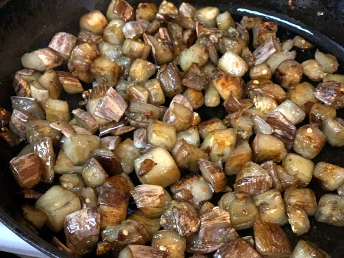 This is what your eggplant pieces will look like when they're done cooking.