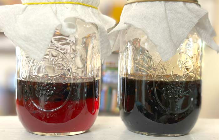 Make sure your ferments are covered with a firmly affixed paper towel or linen cloth throughout fermentation to allow off-gassing and ample oxygen supply while keeping dust and flies out.