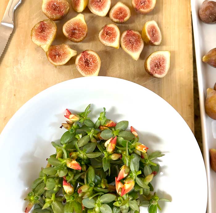 Figs and purslane about to go on a dinner date. 