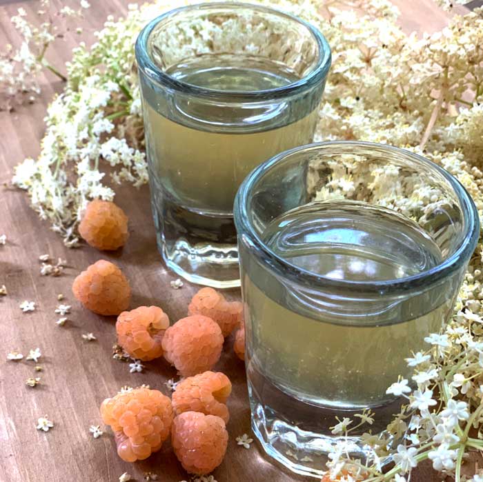 Golden raspberry, elderflower, and honey cordial - some made with more on the way!