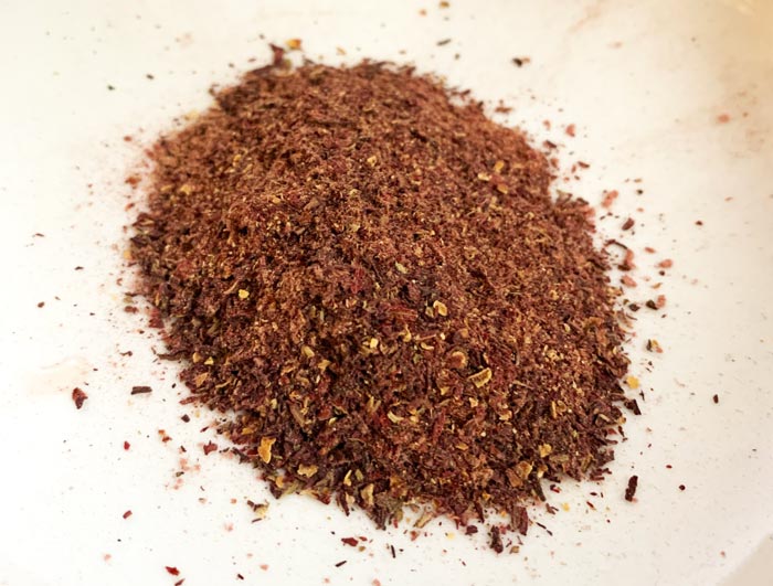 Dried roselles blended into a powder.