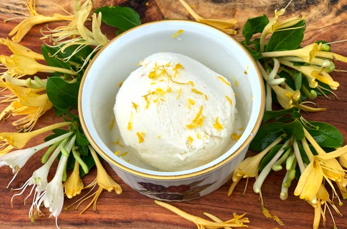 Cold-infused honeysuckle flower ice cream, our taste test winner!