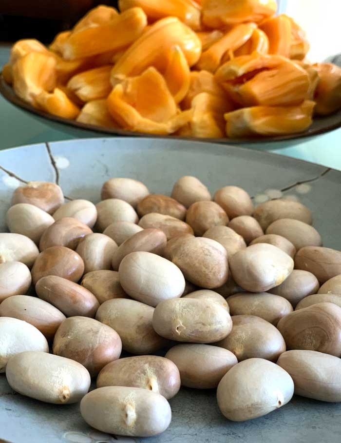 Don't get rid of those wonderful jackfruit seeds! You can use them as substitutes in any recipe that calls for garbanzo beans or chestnuts.