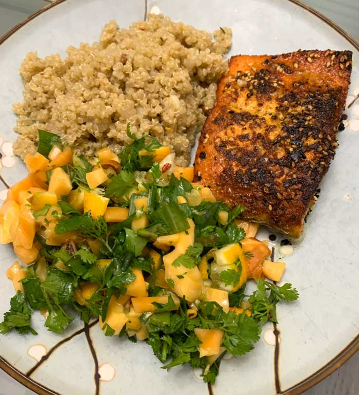 Jackfruit salsa pairs beautifully with fish, like this blackened salmon. 