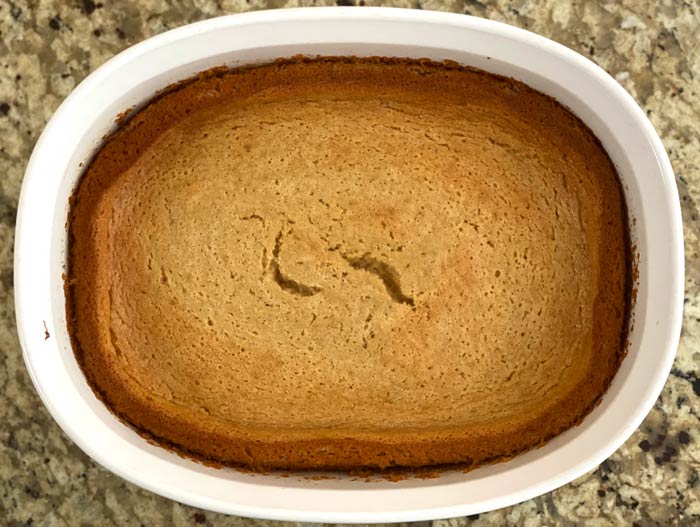 Kousa dogwood pudding cake after cooling to room temperature — and sinking.