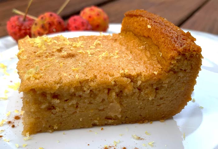 A closer look at the texture of this kousa dogwood pudding cake.  