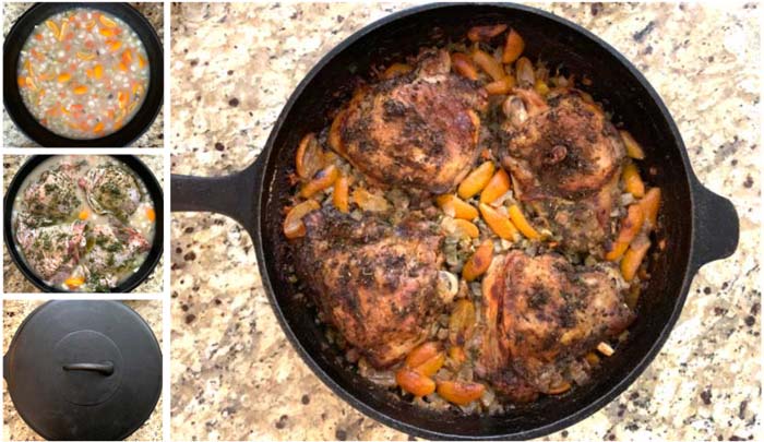Recipe: One-pot roasted turkey with kumquats and wild rice // Step by step: mixing ingredients in crockpot, then placing turkey on top, then covering. For the last portion of the bake, you'll uncover the pot to let liquid evaporate and the turkey skin crisp up.