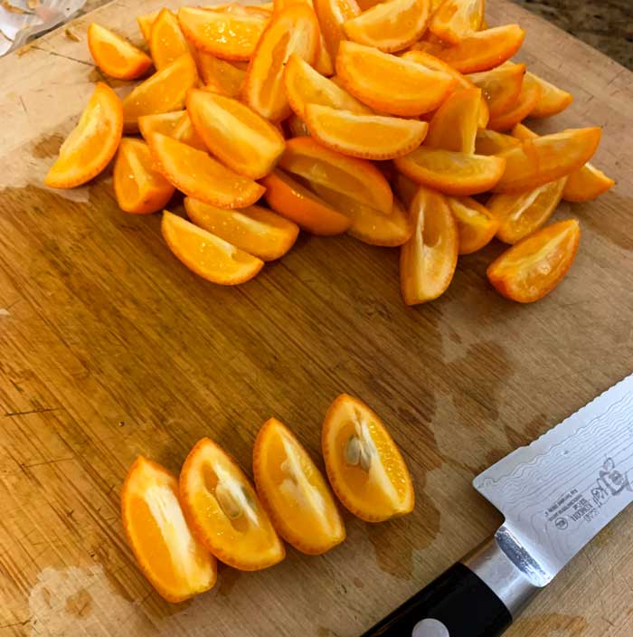 Quarter and de-seed your kumquats prior to cooking.