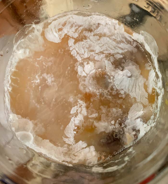 Kham yeast forming on the top of a batch of lacto-fermented peach and purple basil. Nope, kahm yeast isn't dangerous, it's just unsightly. Skim it off or scoop it out of your ferment. Kahm yeast is more likely to form when you're lacto-fermenting in jars with air inside, as seen here, vs silicone bags. 