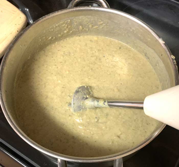 Immersion blending lion's mane mushroom soup