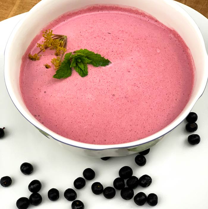 Chilled wild black cherry soup (meggyleves) - a perfect appetizer or side dish for a hot summer day.