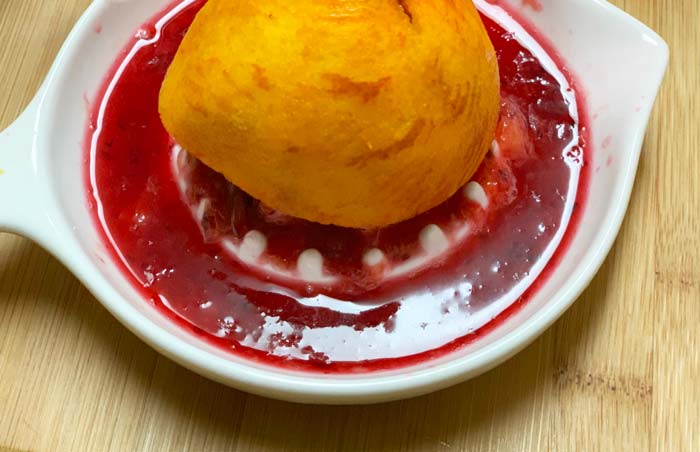 Juicing 'Moro' blood orange. That beautiful blood orange color might be muted, but the flavor won't.