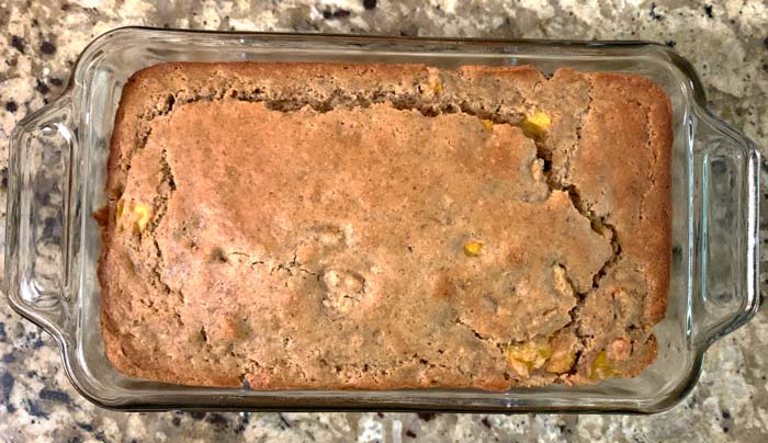 Our finished peach bread out of the oven at about 60 minutes.