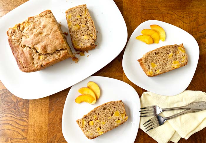 You can also serve peach breakfast bread with brunch of lunch, but that might magically transform it into peach quick bread.