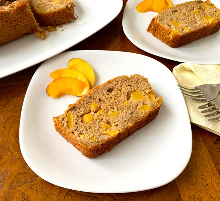 Peach breakfast bread or peach quick bread recipe - made with whole wheat flour and buttermilk