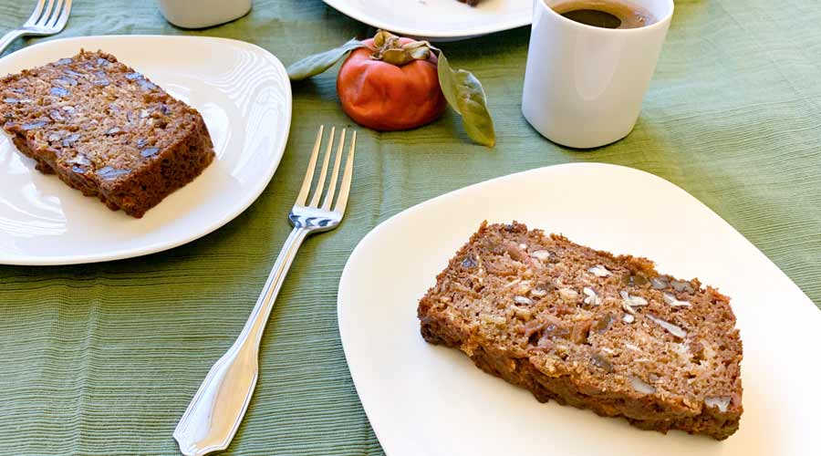 Persimmon bread with oats, walnuts, and honey - made from squishy ripe Japanese persimmons.