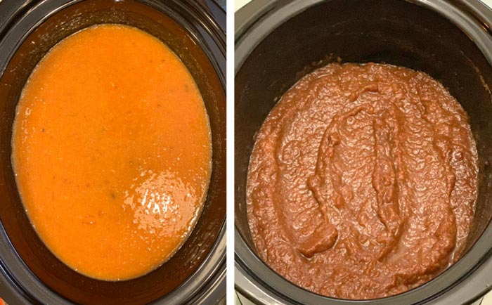 Persimmon butter at the start (left) and at the finish (right).