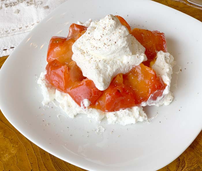 Iced Japanese persimmon with maple whipped cream - frozen persimmon dessert recipe.
