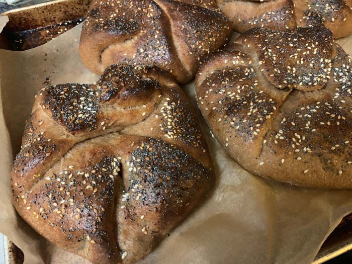 A closer look at the finished Round 1 poğaças. These turned out a little too blackened for our tastes.