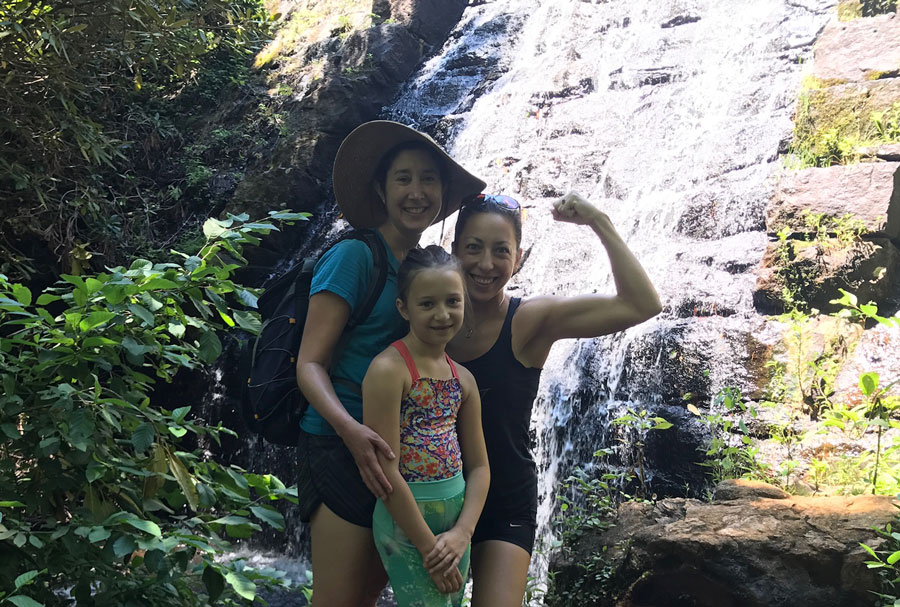 Lisa (left), Susan the Tyrant (right), and niece enjoying a summer hike in Greenville.