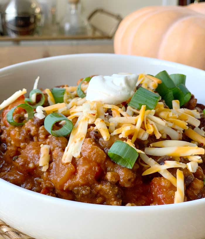 Pumpkin chili with ground turkey and black beans