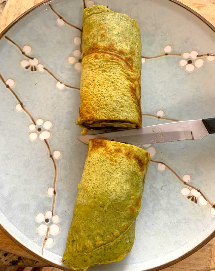 Cut the savory crepe.