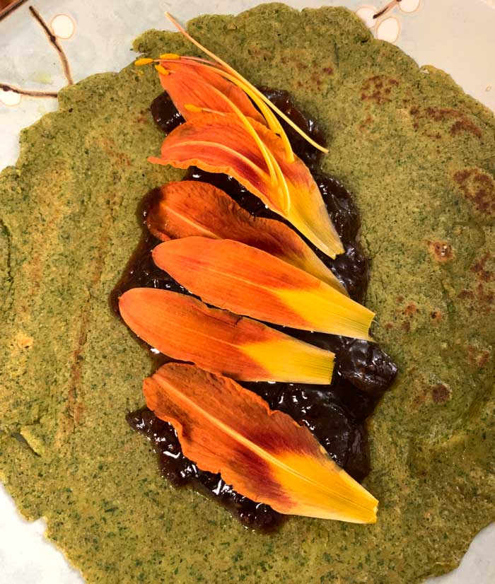 Adding green tomato jelly and daylillies. 