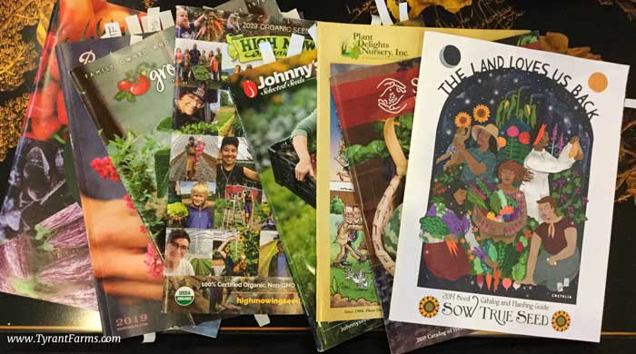 Some of our favorite seed catalogues, marked up and ready to be ordered from!